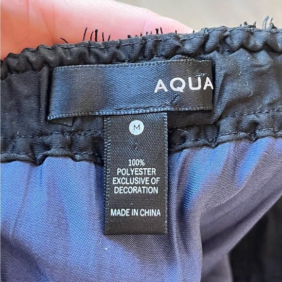 Aqua Popover Lace Inset Halter Silky Midi Dress in Blue/Black size Medium - Picture 8 of 14